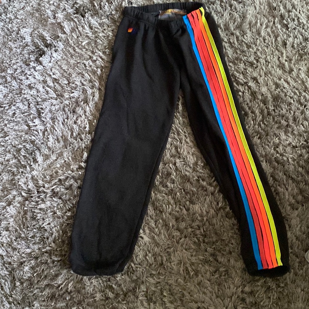 black 5 striped sweatpants